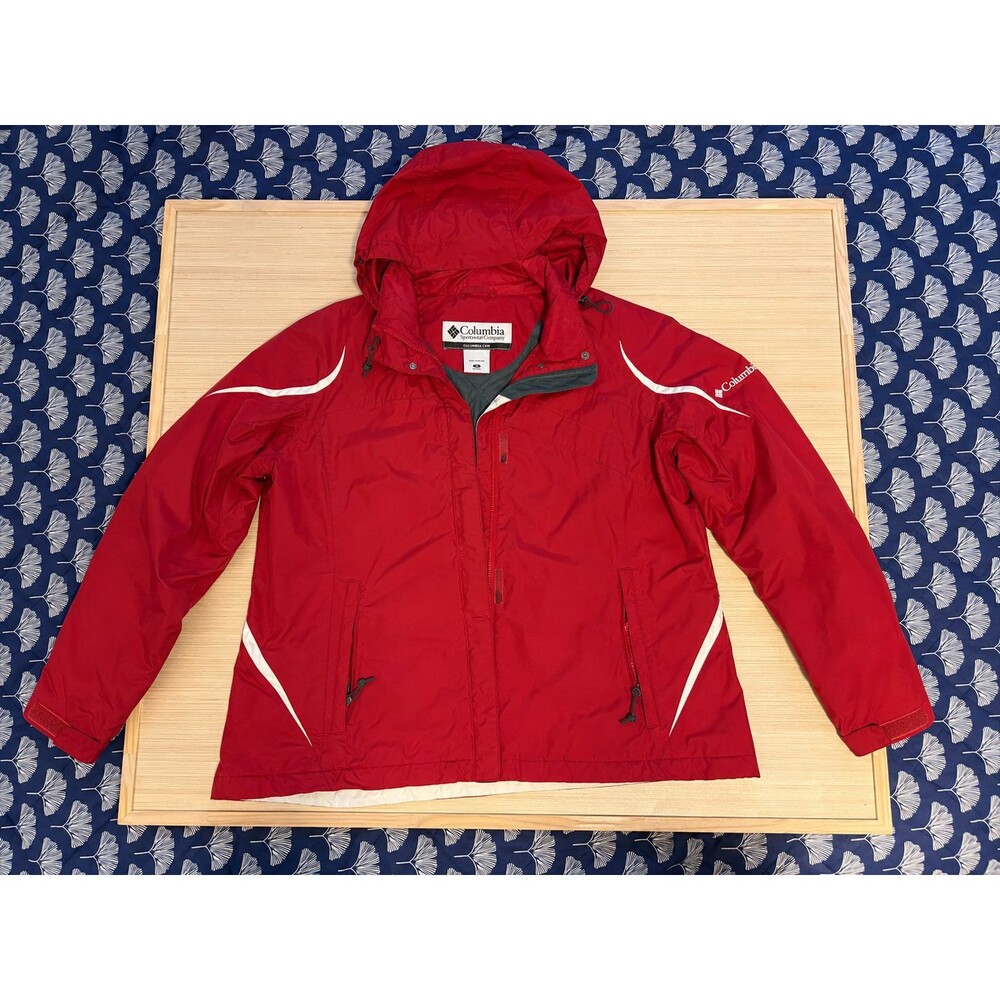 Columbia Women XL Red Hooded Waterproof Rain Jacket Nylon